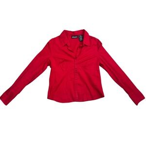 Vintage Y2K No Boundaries Red Stretch Long Sleeve Fitted Hook‎ Eye Shirt XL